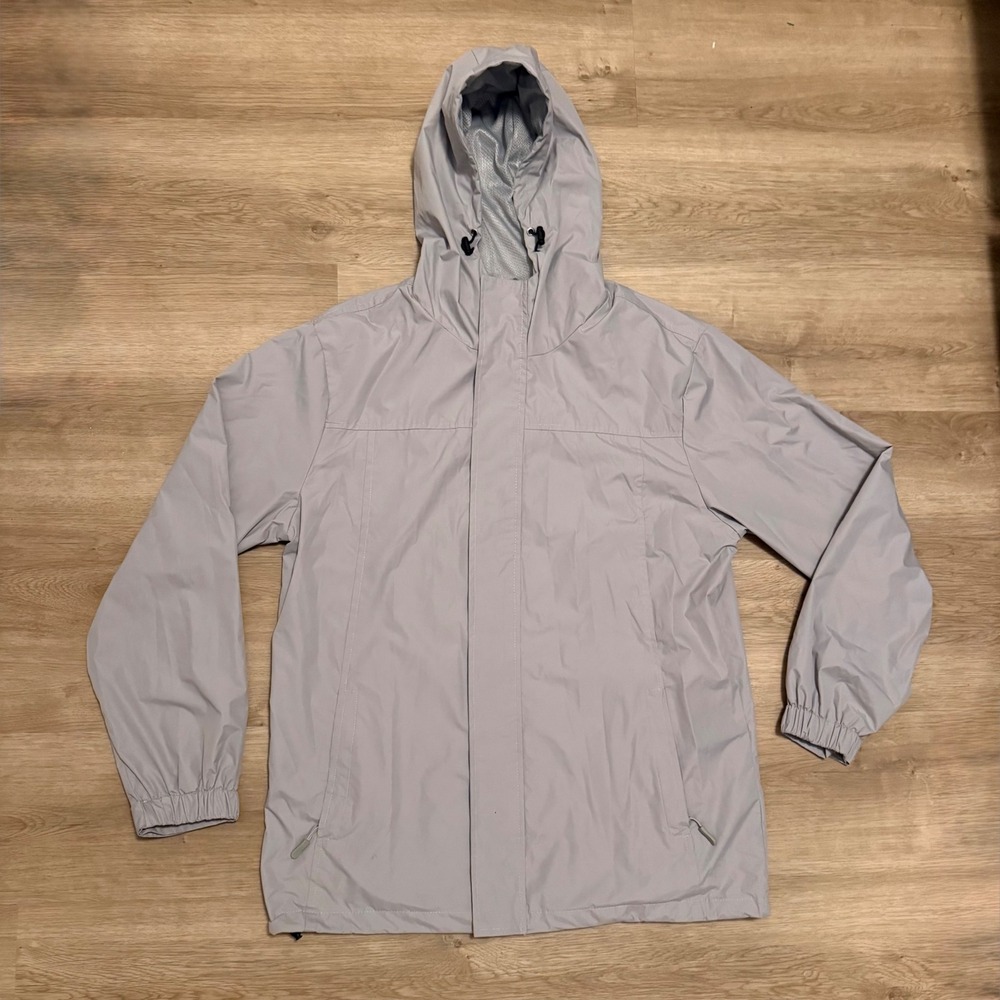 Coofandy Mens Hooded Rain Jacket Light Gray Full Zip Mesh Lined Size M